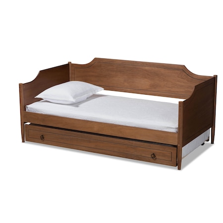 Baxton Studio Alya Walnut Wood Twin Size Daybed with Roll-Out Trundle Bed 168-10832-10833
